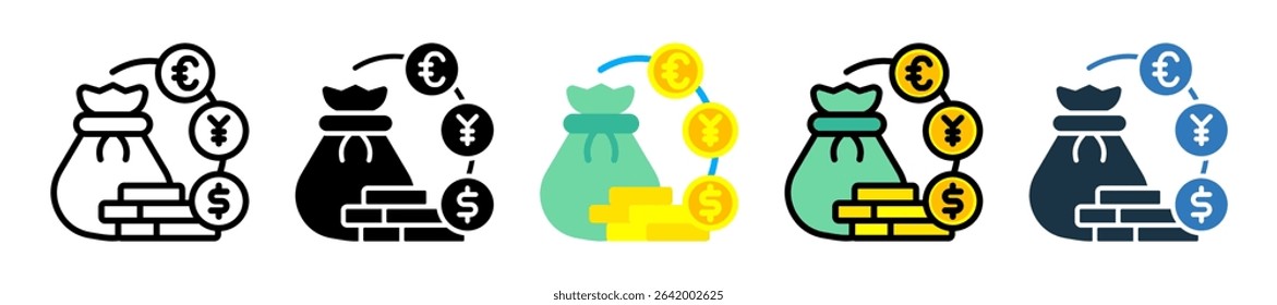 Currency Icon Multiple Style Vector Illustration