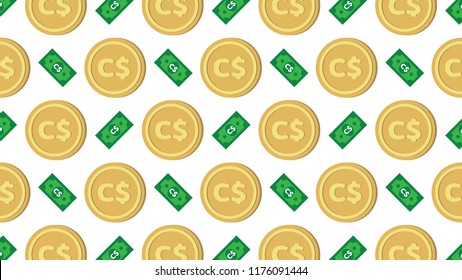 Currency icon pattern background coin and banknote : Canadian Dollar CAD bill, symbols, signs, emblems, wallpaper, Vector illustration wallpaper. 