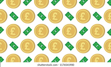 Currency icon pattern background coin and banknote : British Pound sterling GBP bill, symbols, signs, emblems, wallpaper, Vector illustration wallpaper. 