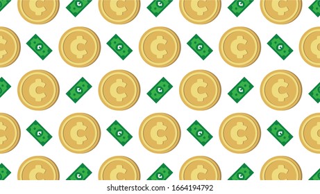 Currency icon pattern background coin and banknote : Cent ¢ bill symbols signs Vector illustration wallpaper. 
