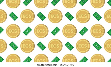 Currency icon pattern background coin and banknote : Eastern Caribbean dollar EC$ code XCD bill symbols signs Vector illustration wallpaper. 
