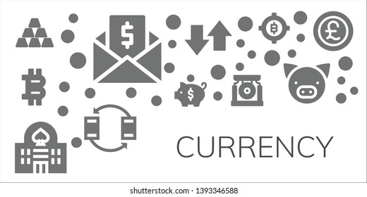 currency icon set. 11 filled currency icons.  Collection Of - Ingot, Money, Bitcoin, Piggy bank, Casino, Gong, Transfer, Pig, Pound