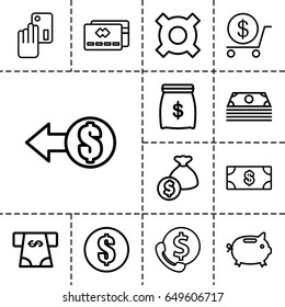 Currency icon. set of 13 outline currency icons such as money, dollar, atm money withdraw, credit card payment,