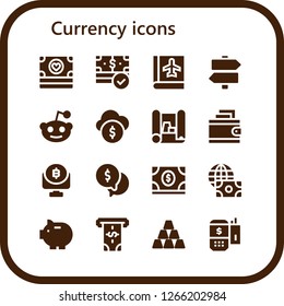  currency icon set. 16 filled currency icons. Simple modern icons about  - Money, Passbook, Signs, Reddit, Funds, Scheme, Wallet, Bitcoin, Economy, Piggy bank, Atm, Ingot, Payment terminal