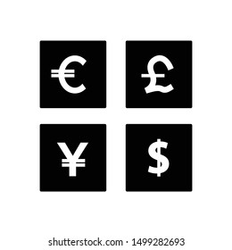 Currency icon set. Money sign. Euro, Dollar, Yen, Pound. Vector illustration. 