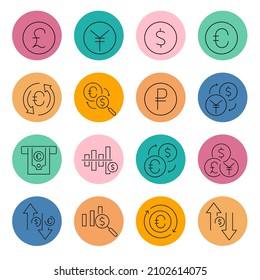 Currency icon set . Currency symbol pack vector elements for infographic web. with trending color backgrounds