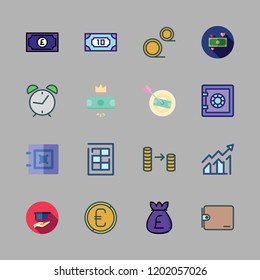 currency icon set. vector set about scholarship, safebox, coin and wallet icons set.