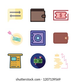currency icon set. vector set about money, exchange, cash machine and wallet icons set.