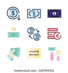 currency icon set. vector set about exchange, devaluation, euro and money icons set.