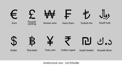 Currency, icon set. Vector illustration, flat design.