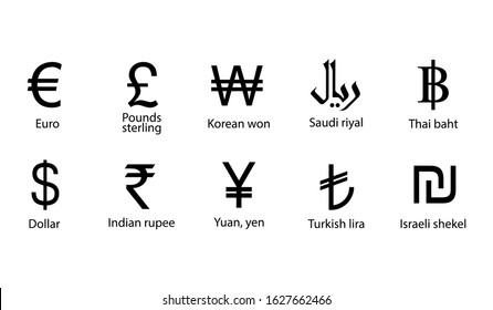 Currency, icon set. Vector illustration, flat design.