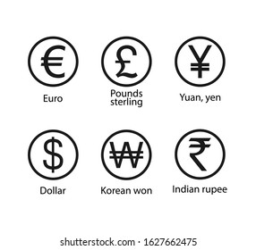 Currency, icon set. Vector illustration, flat design.