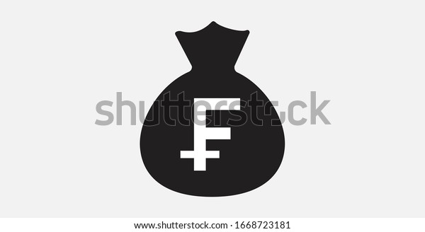 Currency icon, Swiss franc icon. Swiss\
franc and money bag icon. Vector illustration\
icon