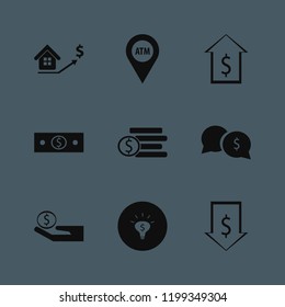 currency icon. currency vector icons set dollar coins, dollar rate falling, money hand and money ideas