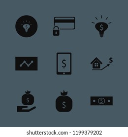 currency icon. currency vector icons set money bag, money cash, credit card lock and statistics