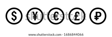 Currency icon. Vector isolated icons or signs. Dollar yuan euro pound publes signs or symbols.  Finance, business currency exchange. Money  currency icon. Black vector currency elements. EPS 10