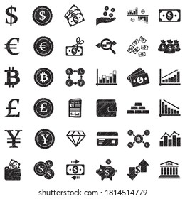 Currency Icons. Black Scribble Design. Vector Illustration.