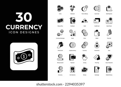 Sammlung von Währungssymbolen. Devisensymbol-Set, Business, Finanzwelt, Bank, Geld, etc., Stockillustration.