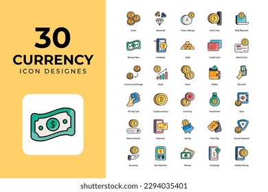 Currency icons collection. currency icon set, business, finance, bank, money, etc, stock illustration.