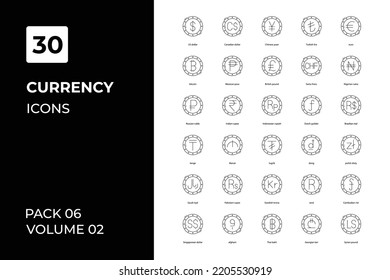 Currency icons collection. Set vector line with elements for mobile concepts and web apps. Collection modern icons.