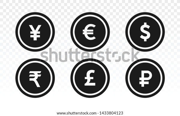 通貨アイコン ドル ユーロ ポンド ルピー 元 ルーブルの通貨記号のコレクションです 白い背景にセット コインのアイコン 財務記号 通貨記号 透明な背景 のベクター画像素材 ロイヤリティフリー
