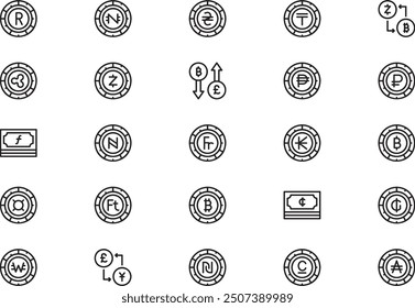 Currency icons collection is a vector illustration with editable stroke.