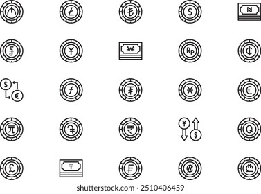 Currency icons collection is a vector illustration with editable stroke.