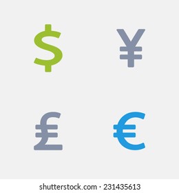 Currency Icons. Granite Series. Simple glyph style icons in 4 versions. 