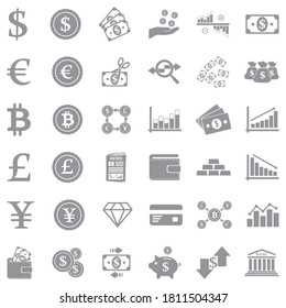 Currency Icons. Gray Flat Design. Vector Illustration.