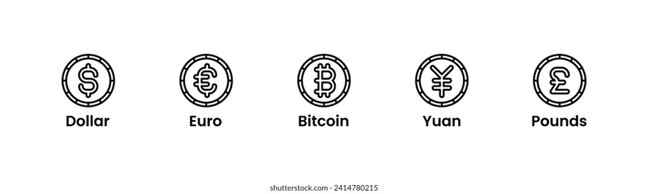 Iconos de moneda Iconos de línea Ilustración vectorial