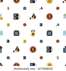 currency icons pattern seamless. Included editable flat Deposit, Fork, bitcoin, mining farm, ASIC Miner, casino Chip, Angel investor icons. currency icons for web and mobile.