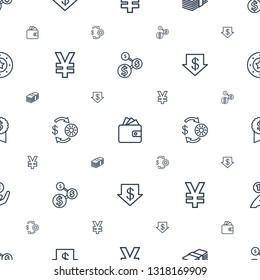 currency icons pattern seamless white background. Included editable outline dollar, Wallet, money, yuan, Casino chip and money, dollar down icons. currency icons for web and mobile.