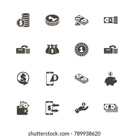 Currency icons. Perfect black pictogram on white background. Flat simple vector icon.