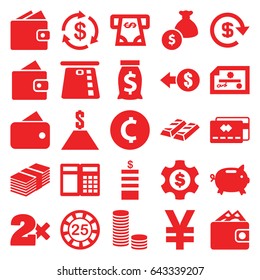 Currency icons set. set of 25 currency filled icons such as wallet, money, coin, 25 casino chip, casino bet, atm money withdraw, dollar, dollar gear, credit card, coin, atm