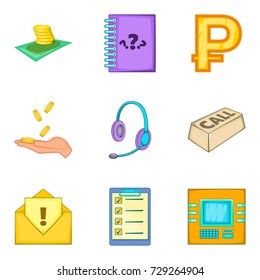 Currency icons set. Cartoon set of 9 currency vector icons for web isolated on white background