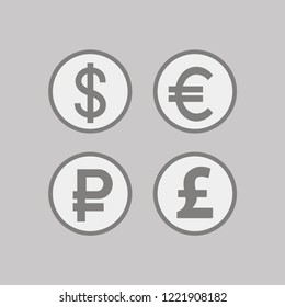 Currency Icons Set. Set of dollar, euro, pound and ruble icons