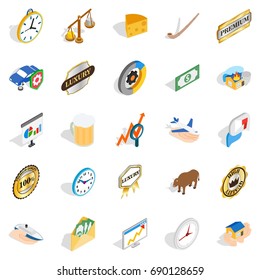 Currency icons set. Isometric set of 25 currency vector icons for web isolated on white background