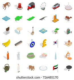 Currency icons set. Isometric style of 36 currency vector icons for web isolated on white background