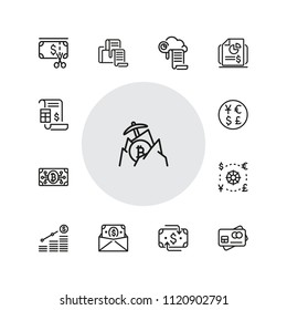 Currency icons. Set of line icons. Dollar, bitcoin, credit card. Currency exchange concept. Vector illustration can be used for topics like economics, finance, money.