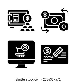 Currency Icons Set = money saving, cashflow, monitor, bank cheque. Perfect for website mobile app, app icons, presentation, illustration and any other projects.