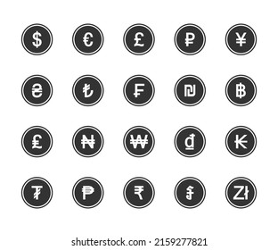 Currency icons set. Most used currency symbols. Flat vector illustration.