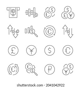 Currency icons set. Currency pack symbol vector elements for infographic web