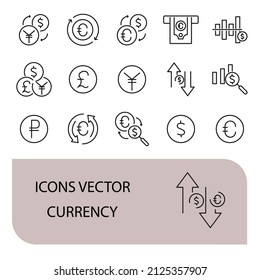 Icono de moneda establecido. Símbolo de paquete de moneda elementos vectoriales para web infográfica