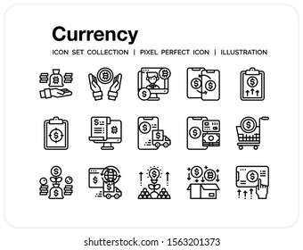 Currency Icons Set. UI Pixel Perfect Well-crafted Vector Thin Line Icons. The illustrations are a vector.
