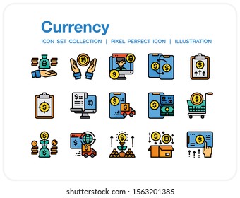 Currency Icons Set. UI Pixel Perfect Well-crafted Vector Thin Line Icons. The illustrations are a vector.
