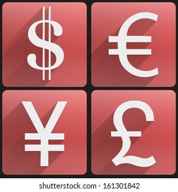 Currency icons symbol dollar, euro, yen, pound. Business finance vector Illustration.