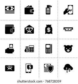 Currency icons. vector collection filled currency icons. includes symbols such as pig, hand holding money, money transfer, dollar cloud. use for web, mobile and ui design.