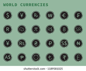 Currency Icons.Dollar,Euro,Yuan,Baht and other symbols.vector illustration