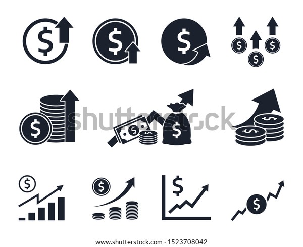 通貨の増加アイコンセット 為替の成長 ドル記号 のベクター画像素材 ロイヤリティフリー