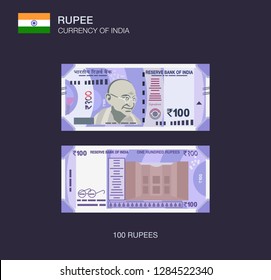 Currency of India. Flat vector illustration of indian one hundred rupees. svg